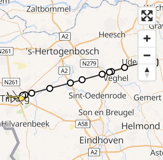 Vlucht Traumahelikopter PH-LLN van Vliegbasis Volkel naar Tilburg op woensdag 1 mei 2024 19:01