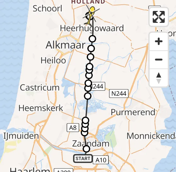 Vlucht Traumahelikopter PH-TTR van Amsterdam Heliport naar Heerhugowaard op donderdag 2 mei 2024 6:45