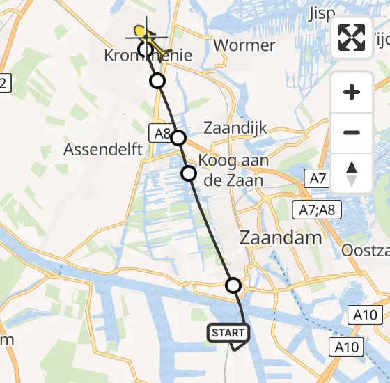 Vlucht Traumahelikopter PH-TTR van Amsterdam Heliport naar Krommenie op zaterdag 4 mei 2024 8:40