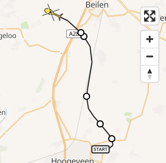 Vlucht Politiehelikopter PH-PXZ van Vliegveld Hoogeveen naar Beilen op zaterdag 4 mei 2024 10:35