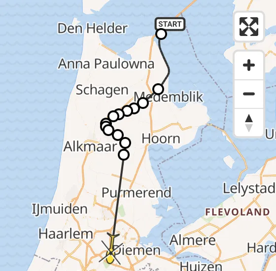 Vlucht Politiehelikopter PH-PXZ van Den Oever naar Amsterdam op zaterdag 4 mei 2024 11:15