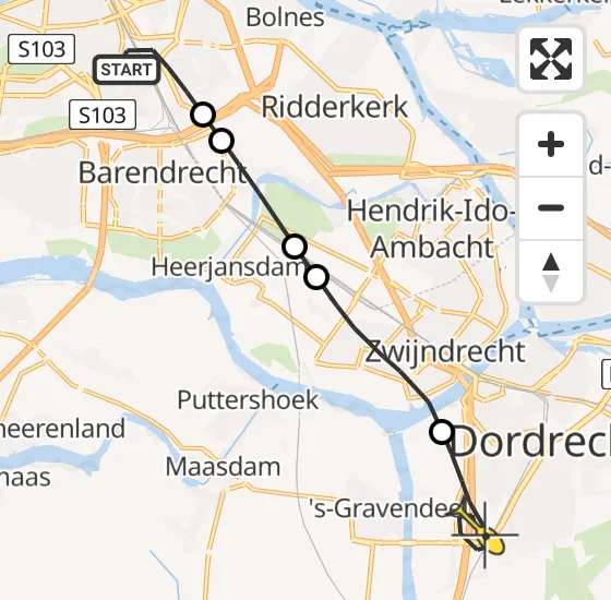 Vlucht Traumahelikopter PH-UMC van Rotterdam naar Dordrecht op zaterdag 4 mei 2024 11:29