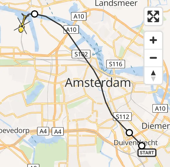 Vlucht Traumahelikopter PH-TTR van Amsterdam naar Amsterdam Heliport op zaterdag 4 mei 2024 12:44