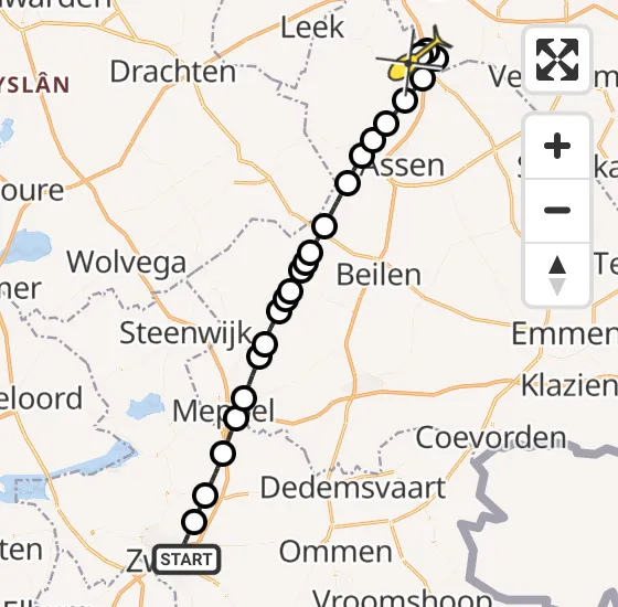 Vlucht Traumahelikopter PH-DOC van Zwolle naar Groningen Airport Eelde op zaterdag 4 mei 2024 20:26