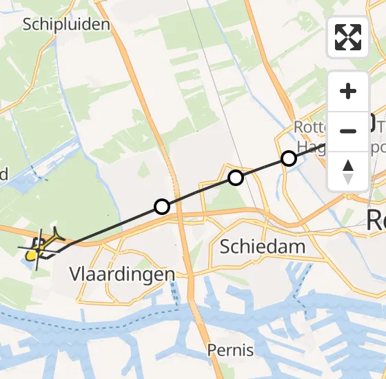 Vlucht Traumahelikopter PH-UMC van Rotterdam The Hague Airport naar Vlaardingen op zondag 5 mei 2024 11:30