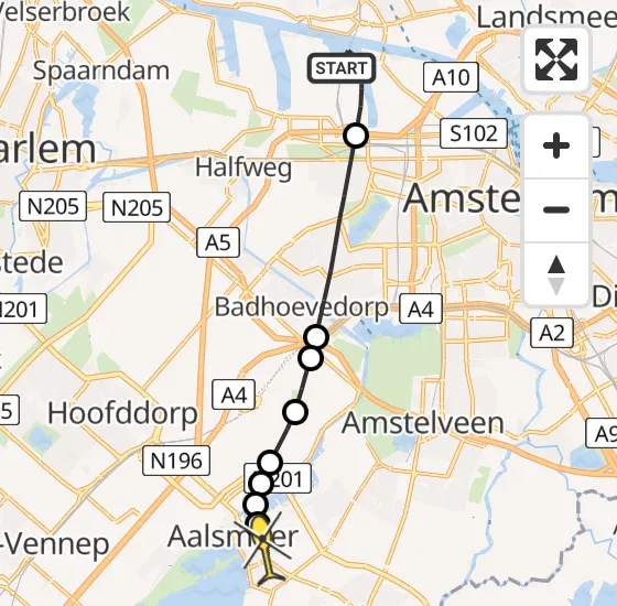 Vlucht Traumahelikopter PH-TTR van Amsterdam Heliport naar Aalsmeer op zondag 5 mei 2024 18:36
