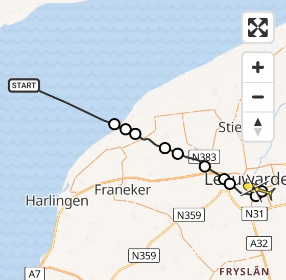 Vlucht Ambulancehelikopter PH-OOP van Formerum naar Leeuwarden op zondag 5 mei 2024 19:36