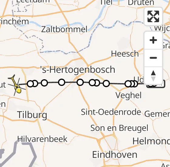 Vlucht Traumahelikopter PH-LLN van Vliegbasis Volkel naar Kaatsheuvel op maandag 6 mei 2024 4:47