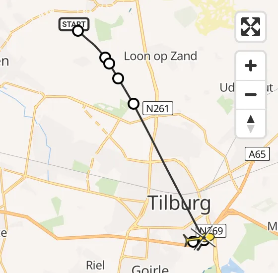 Vlucht Traumahelikopter PH-LLN van Kaatsheuvel naar Tilburg op maandag 6 mei 2024 5:19