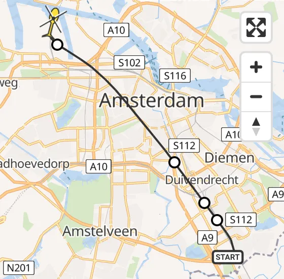 Vlucht Traumahelikopter PH-TTR van Academisch Medisch Centrum (AMC) naar Amsterdam Heliport op maandag 6 mei 2024 5:35