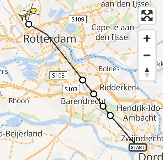 Vlucht Traumahelikopter PH-UMC van Zwijndrecht naar Rotterdam The Hague Airport op maandag 6 mei 2024 9:48
