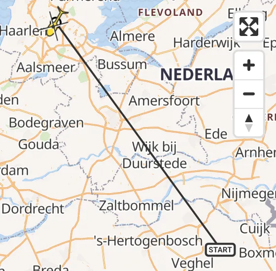 Vlucht Traumahelikopter PH-LLN van Vliegbasis Volkel naar Amsterdam Heliport op dinsdag 7 mei 2024 6:12