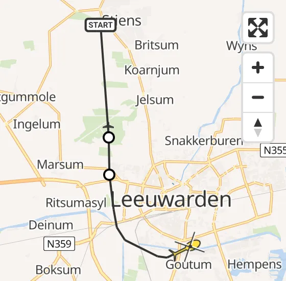 Vlucht Ambulancehelikopter PH-OOP van Stiens naar Leeuwarden op dinsdag 7 mei 2024 9:59