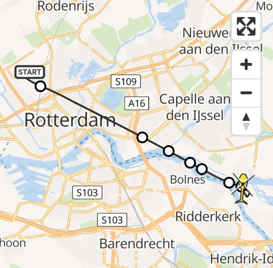 Vlucht Traumahelikopter PH-UMC van Rotterdam The Hague Airport naar Kinderdijk op dinsdag 7 mei 2024 11:35