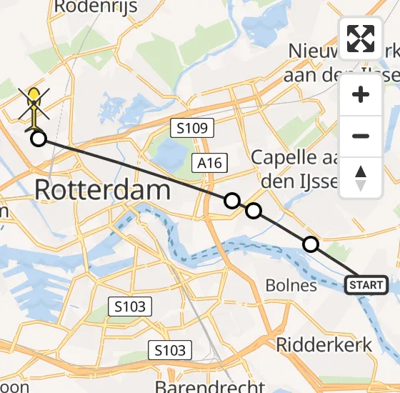 Vlucht Traumahelikopter PH-UMC van Krimpen aan de Lek naar Rotterdam The Hague Airport op dinsdag 7 mei 2024 12:08