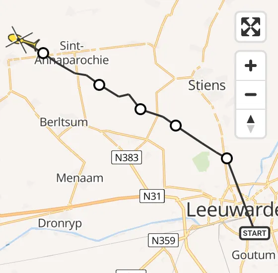 Vlucht Ambulancehelikopter PH-OOP van Leeuwarden naar St.-Jacobiparochie op dinsdag 7 mei 2024 13:31