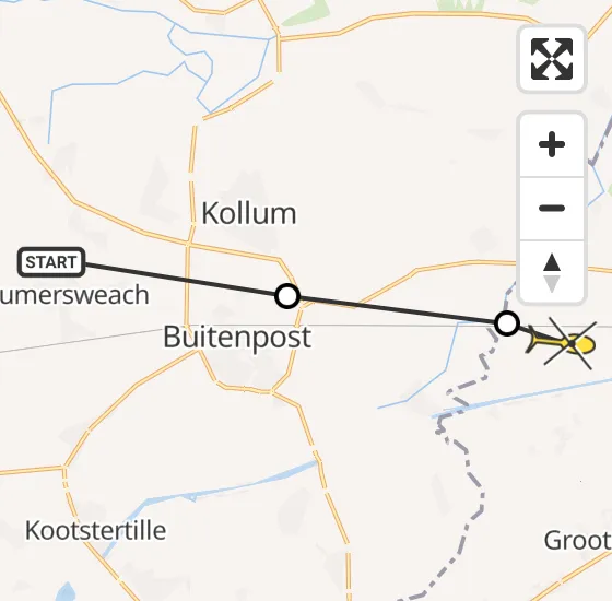 Vlucht Ambulancehelikopter PH-OOP van Kollumerzwaag naar Lutjegast op dinsdag 7 mei 2024 14:17