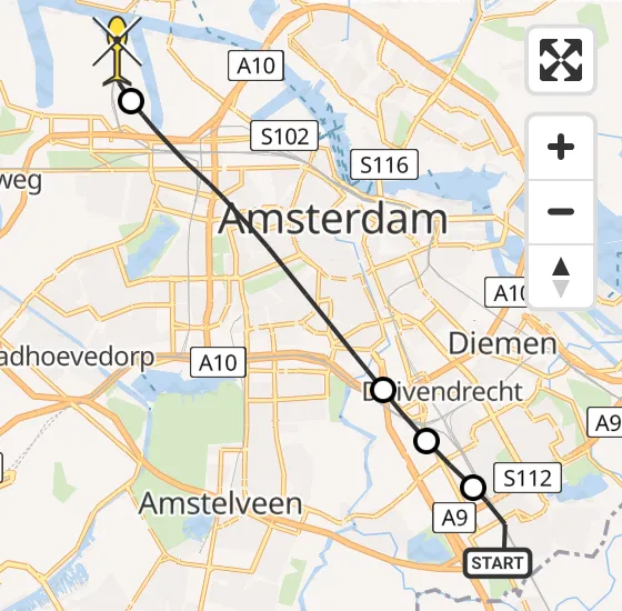 Vlucht Traumahelikopter PH-TTR van Academisch Medisch Centrum (AMC) naar Amsterdam Heliport op dinsdag 7 mei 2024 15:01