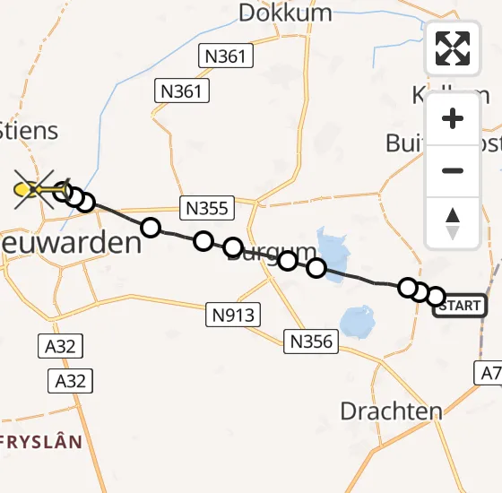 Vlucht Ambulancehelikopter PH-OOP van Boelenslaan naar Vliegbasis Leeuwarden op dinsdag 7 mei 2024 15:45