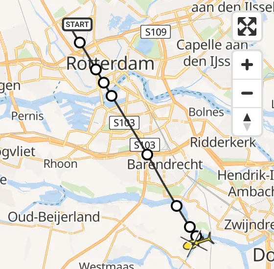 Vlucht Traumahelikopter PH-UMC van Rotterdam The Hague Airport naar Puttershoek op woensdag 8 mei 2024 9:26
