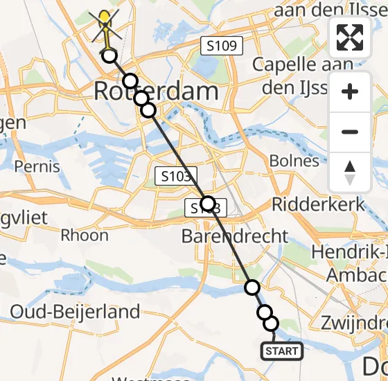 Vlucht Traumahelikopter PH-UMC van Puttershoek naar Rotterdam The Hague Airport op woensdag 8 mei 2024 9:51