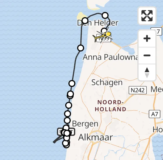 Vlucht Kustwachthelikopter PH-NCG van Bergen aan Zee naar Vliegveld De Kooy op donderdag 9 mei 2024 8:45