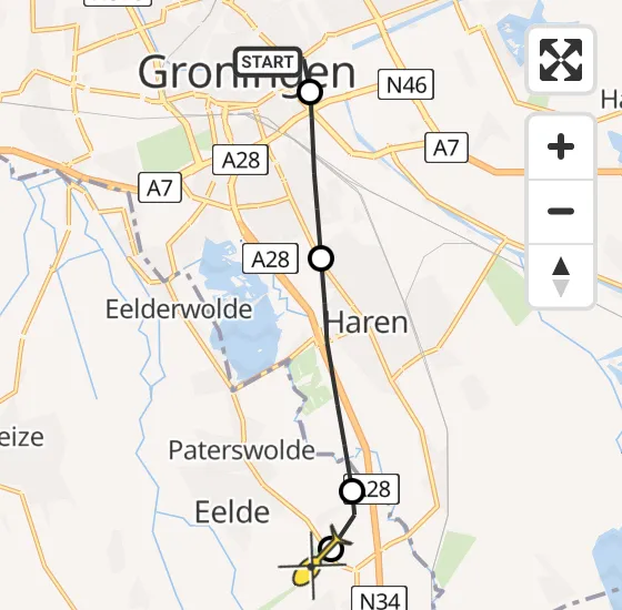Vlucht Traumahelikopter PH-DOC van Universitair Medisch Centrum Groningen naar Groningen Airport Eelde op donderdag 9 mei 2024 11:35