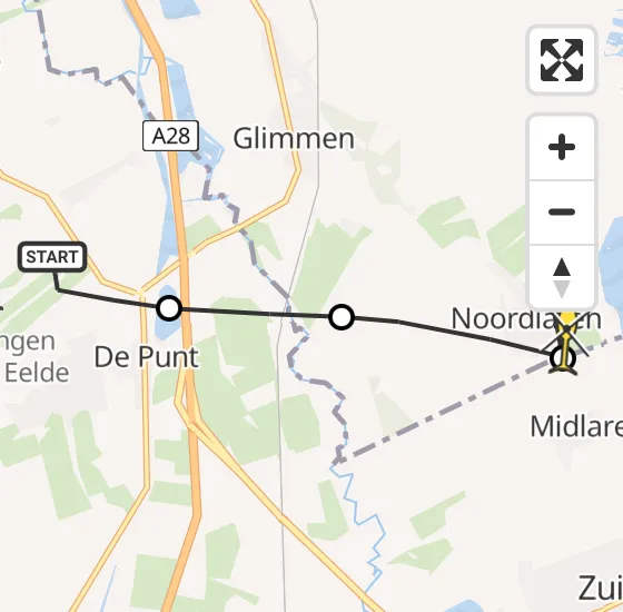 Vlucht Traumahelikopter PH-DOC van Groningen Airport Eelde naar Noordlaren op donderdag 9 mei 2024 12:50