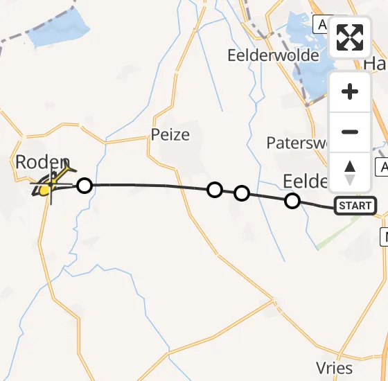 Vlucht Traumahelikopter PH-DOC van Groningen Airport Eelde naar Roden op donderdag 9 mei 2024 17:03