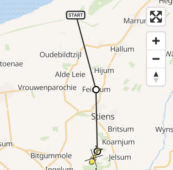 Vlucht Ambulancehelikopter PH-OOP van Marrum naar Vliegbasis Leeuwarden op donderdag 9 mei 2024 18:28