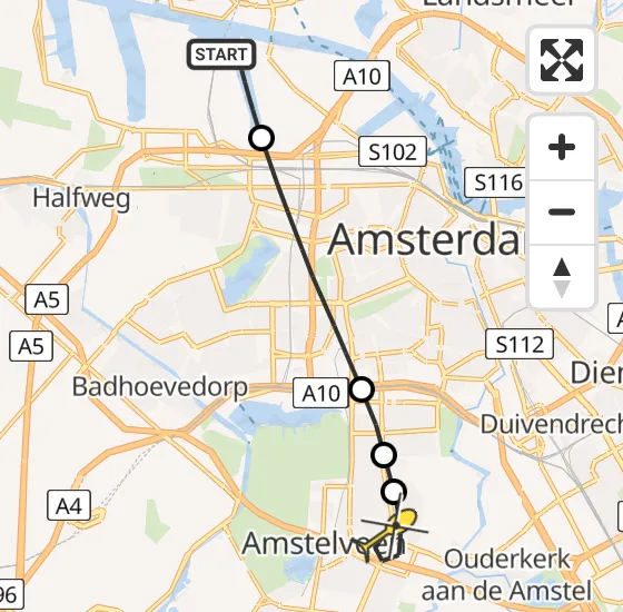 Vlucht Traumahelikopter PH-TTR van Amsterdam Heliport naar Amstelveen op vrijdag 10 mei 2024 11:24