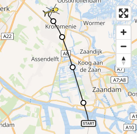 Vlucht Traumahelikopter PH-TTR van Amsterdam Heliport naar Krommenie op vrijdag 10 mei 2024 12:09