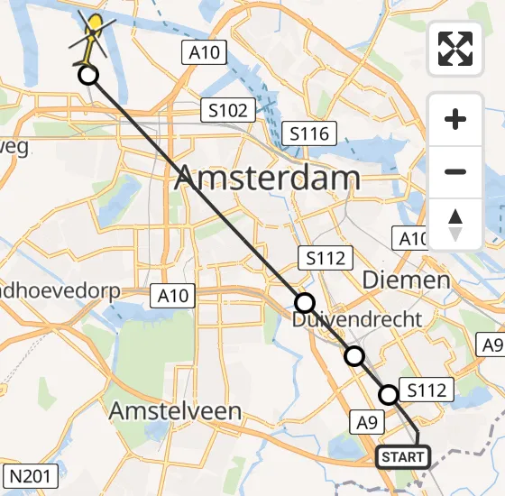 Vlucht Traumahelikopter PH-TTR van Academisch Medisch Centrum (AMC) naar Amsterdam Heliport op vrijdag 10 mei 2024 16:28
