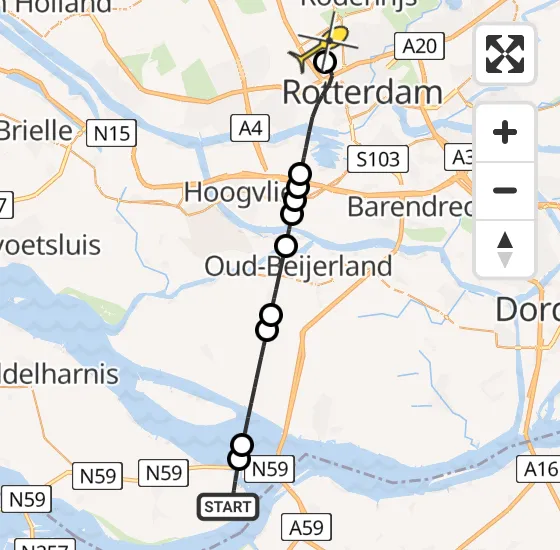Vlucht Traumahelikopter PH-UMC van Ooltgensplaat naar Rotterdam The Hague Airport op zaterdag 11 mei 2024 6:09