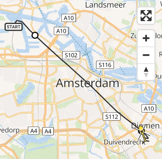 Vlucht Traumahelikopter PH-TTR van Amsterdam Heliport naar Diemen op zaterdag 11 mei 2024 9:48