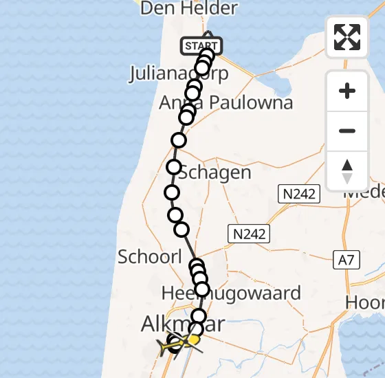 Vlucht Kustwachthelikopter PH-SAR van Vliegveld De Kooy naar Alkmaar op zaterdag 11 mei 2024 14:31