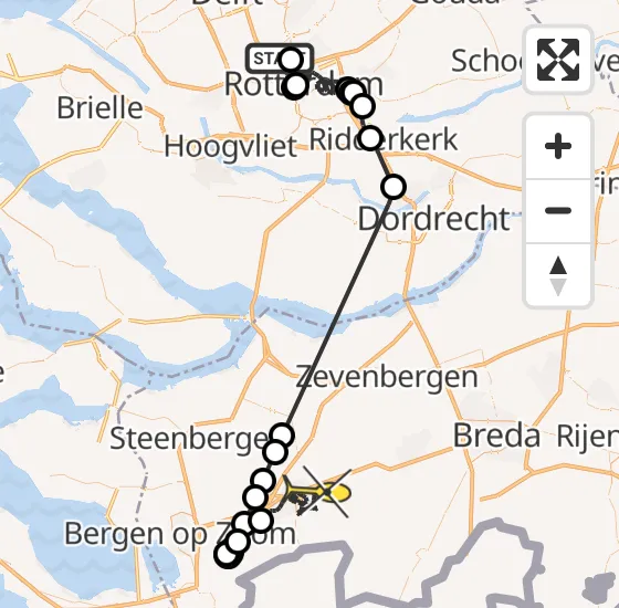 Vlucht Politiehelikopter PH-PXA van Rotterdam The Hague Airport naar Roosendaal op zaterdag 11 mei 2024 17:28