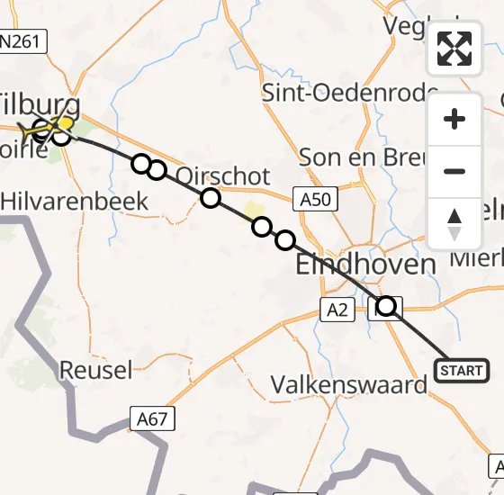 Vlucht Traumahelikopter PH-LLN van Heeze naar Tilburg op zondag 12 mei 2024 18:39