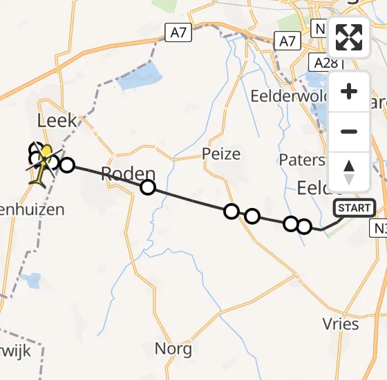 Vlucht Traumahelikopter PH-DOC van Groningen Airport Eelde naar Leek op maandag 13 mei 2024 4:50