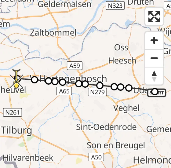 Vlucht Traumahelikopter PH-LLN van Vliegbasis Volkel naar Waalwijk op maandag 13 mei 2024 9:08