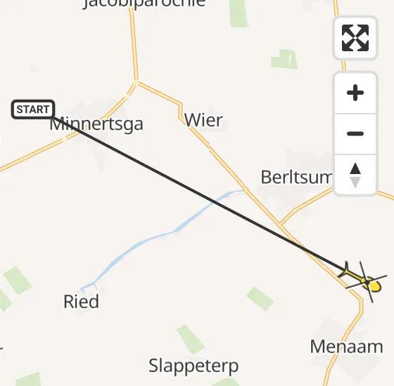 Vlucht Ambulancehelikopter PH-OOP van Minnertsga naar Menaam op maandag 13 mei 2024 16:33