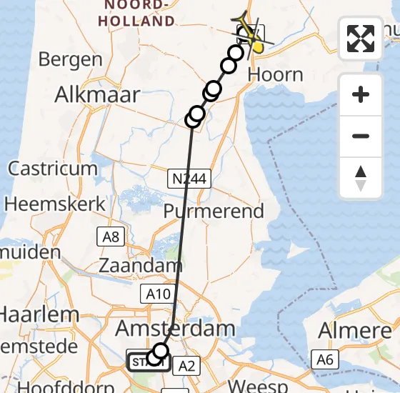 Vlucht Politiehelikopter PH-PXE van Amsterdam naar Benningbroek op maandag 13 mei 2024 18:37