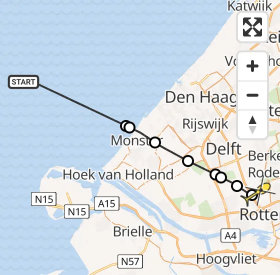 Vlucht Kustwachthelikopter PH-SAR van  naar Rotterdam The Hague Airport op maandag 13 mei 2024 19:36