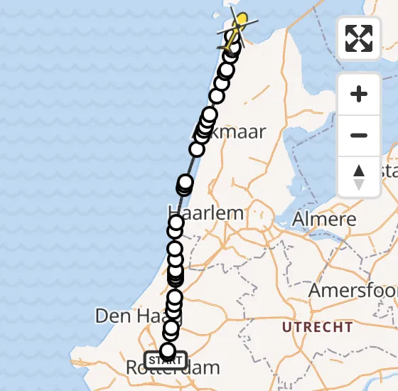 Vlucht Kustwachthelikopter PH-SAR van Rotterdam The Hague Airport naar Vliegveld De Kooy op maandag 13 mei 2024 20:38