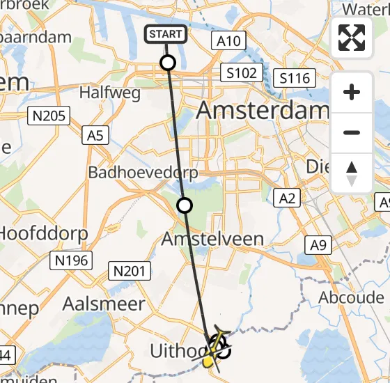 Vlucht Traumahelikopter PH-TTR van Amsterdam Heliport naar Uithoorn op dinsdag 14 mei 2024 0:03