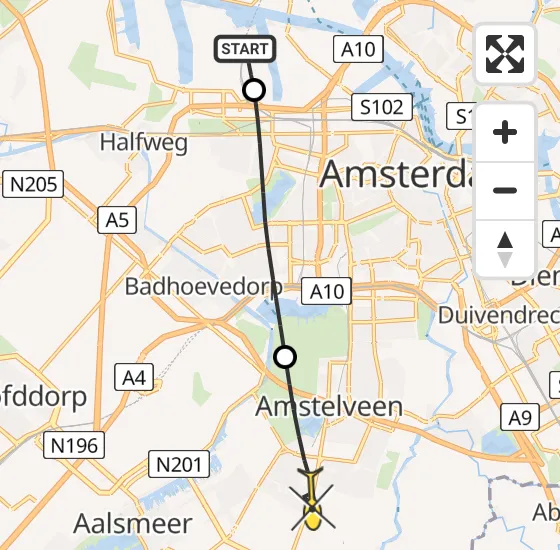 Vlucht Traumahelikopter PH-TTR van Amsterdam Heliport naar Amstelveen op dinsdag 14 mei 2024 6:03