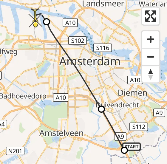 Vlucht Traumahelikopter PH-TTR van Academisch Medisch Centrum (AMC) naar Amsterdam Heliport op dinsdag 14 mei 2024 7:04