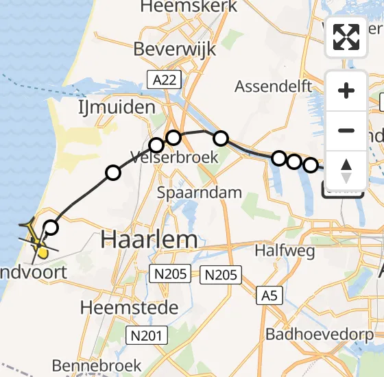 Vlucht Traumahelikopter PH-TTR van Amsterdam Heliport naar Zandvoort op dinsdag 14 mei 2024 10:27