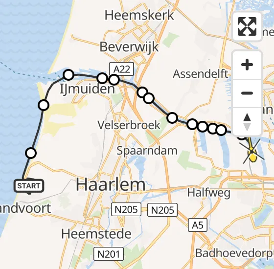 Vlucht Traumahelikopter PH-TTR van Zandvoort naar Amsterdam Heliport op dinsdag 14 mei 2024 10:46