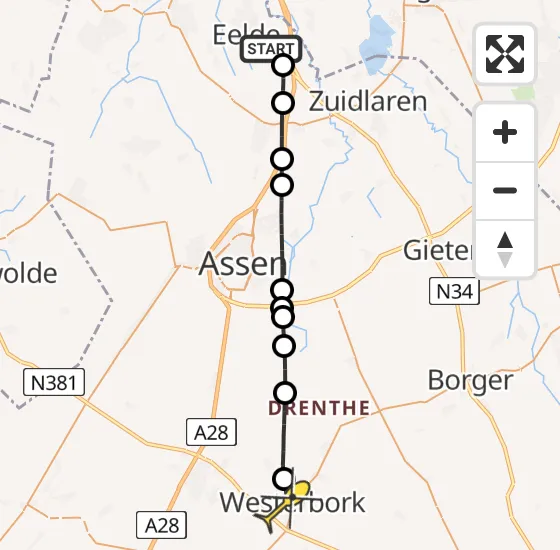 Vlucht Traumahelikopter PH-MAA van Groningen Airport Eelde naar Westerbork op dinsdag 14 mei 2024 16:56